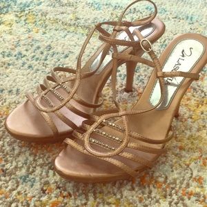 Copper-toned diamond encrusted heels